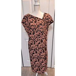 Donna Karen Size 14 Short‎ Sleeve Fully Lined Floral Dress With Side Rousing